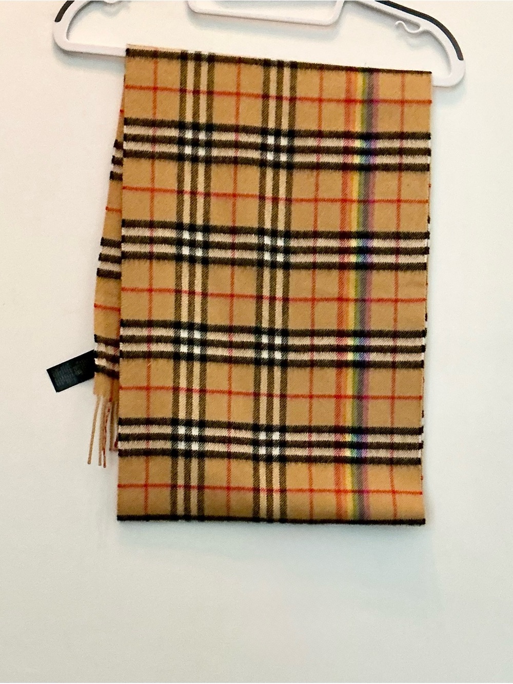 Burberry Beige Nova Check Scarf with Black, White & Red Stripes